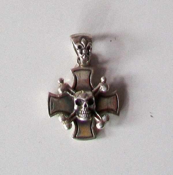 Kreuz mit Totenschädel und Gebein Silber