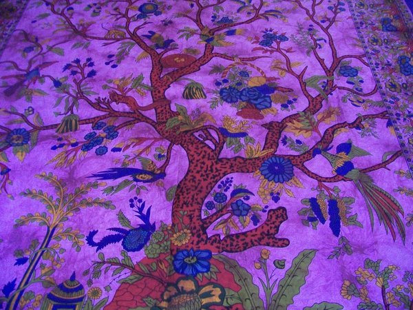 Indische Tagesdecken Tücher Tree of Life lila