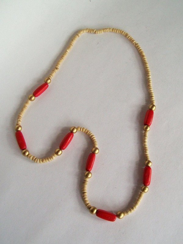 Holz Halskette Modeschmuck rot goldfarben