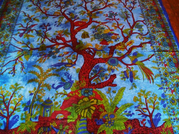 Indische Tagesdecken Tücher Baum des Lebens blau