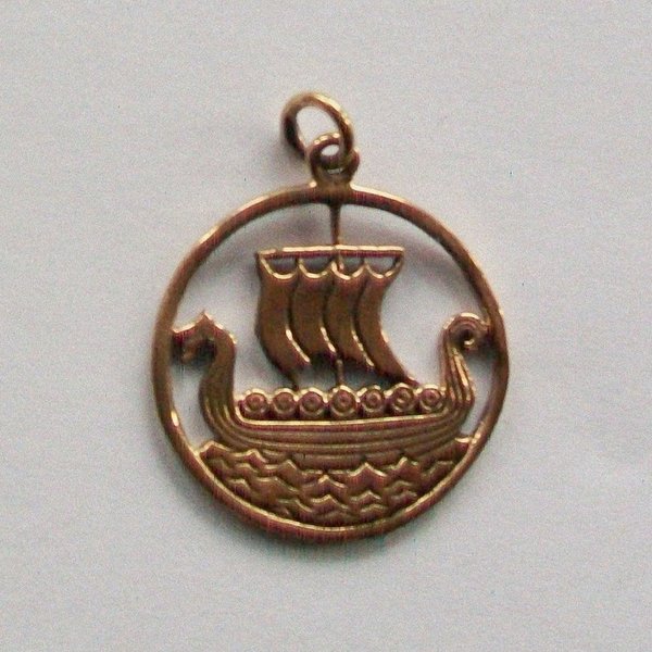 Medaillon Wikingerschiff Drachenboot Bronze