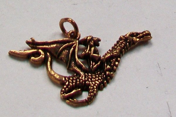Drachen Troll Reiter Anhänger Amulett Bronze