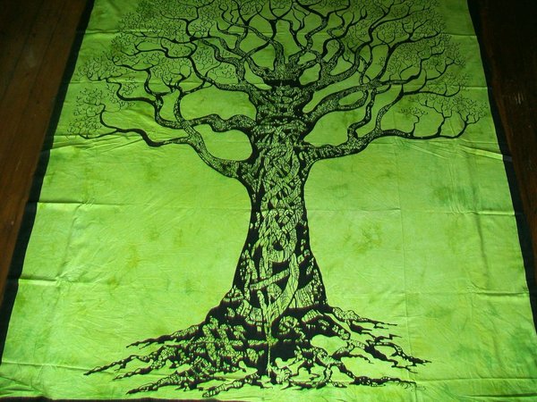 Indische Tagesdecken Tücher Classic Tree grün